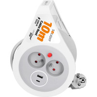 Solight predlžovací prívod na bubne 10m, USB A+C, 2 zásuvky, sivý kábel, 3x 1,0mm2