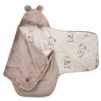 Plyšová zavinovačka s kapucňou BABYMAM do autosedačky - Béžová žirafa/cappuccino