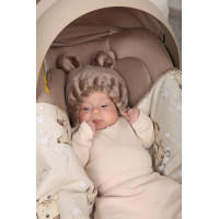 Plyšová zavinovačka s kapucňou BABYMAM do autosedačky - Béžová žirafa/cappuccino