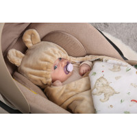 Plyšová zavinovačka s kapucňou BABYMAM do autosedačky - Lesné zvieratká/béžová