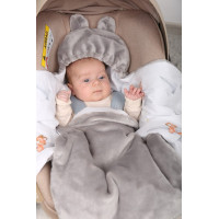 Plyšová zavinovačka s kapucňou BABYMAM do autosedačky - Let lastovičkou/sivá