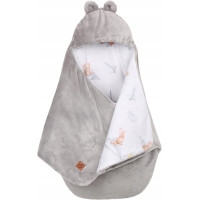 Plyšová zavinovačka s kapucňou BABYMAM do autosedačky - Let lastovičkou/sivá