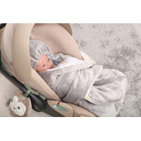 Plyšová zavinovačka s kapucňou BABYMAM do autosedačky - Let lastovičkou/sivá