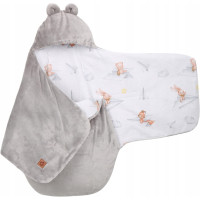 Plyšová zavinovačka s kapucňou BABYMAM do autosedačky - Let lastovičkou/sivá