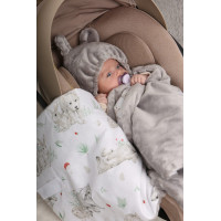 Plyšová zavinovačka s kapucňou BABYMAM do autosedačky - Môj les/sivá
