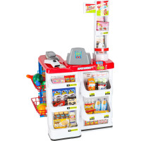 Pokladňa v supermarkete s vozíkom - biela/červená