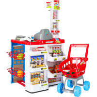 Pokladňa v supermarkete s vozíkom - biela/červená