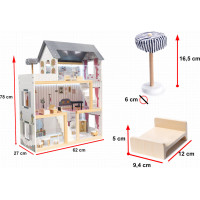 MDF drevený domček pre bábiky + nábytok 78cm čierny LED