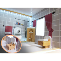 MDF drevený domček pre bábiky + nábytok 78cm čierny LED