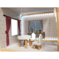 MDF drevený domček pre bábiky + nábytok 78cm čierny LED