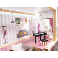 MDF drevený domček pre bábiky + nábytok 78cm čierny LED
