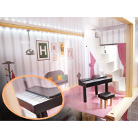 MDF drevený domček pre bábiky + nábytok 78cm čierny LED