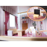 MDF drevený domček pre bábiky + nábytok 78cm čierny LED