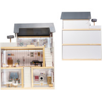 MDF drevený domček pre bábiky + nábytok 78cm čierny LED