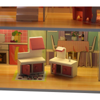 MDF drevený domček pre bábiky + nábytok 70cm ružový LED