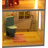 MDF drevený domček pre bábiky + nábytok 70cm ružový LED