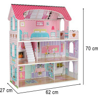 MDF drevený domček pre bábiky + nábytok 70cm ružový LED
