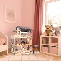 MDF drevený domček pre bábiky + nábytok 78cm čierny LED