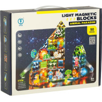 3D stavebné magnetické kocky svietiace Zvierací park - 90 prvkov