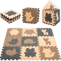 Penová puzzle podložka pre deti 9 prvkov - béžová/hnedá/čierna - 85cm x 85cm x 1 cm