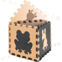 Penová puzzle podložka pre deti 9 prvkov - béžová/hnedá/čierna - 85cm x 85cm x 1 cm