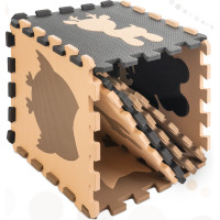 Penová puzzle podložka pre deti 9 prvkov - béžová/hnedá/čierna - 85cm x 85cm x 1 cm