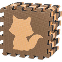 Penová puzzle podložka pre deti 9 prvkov - béžová/hnedá/čierna - 85cm x 85cm x 1 cm