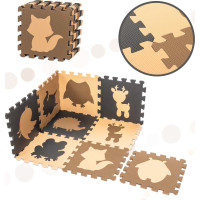 Penová puzzle podložka pre deti 9 prvkov - béžová/hnedá/čierna - 85cm x 85cm x 1 cm