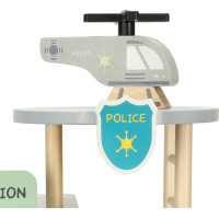 Drevená policajná stanica + policajné auto s vrtuľníkom