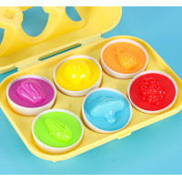 Vzdelávacie Montessori puzzle - triedič tvarov Vajíčka ovocie a zelenina 6 ks