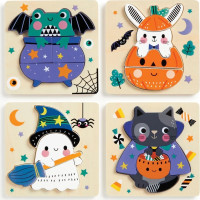 Mudpuppy Drevené halloweenskej puzzle sada 4 puzzle