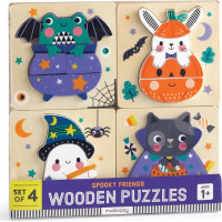 Mudpuppy Drevené halloweenskej puzzle sada 4 puzzle