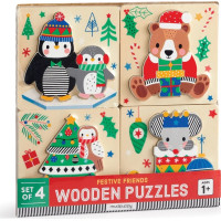 Mudpuppy Drevené vianočné puzzle sada 4 puzzle