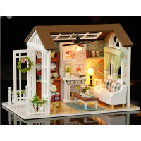 Miniatúra domčeka DIY Obývacia izba pre bábiky s LED osvetlenie