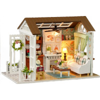 Miniatúra domčeka DIY Obývacia izba pre bábiky s LED osvetlenie