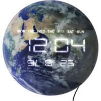 Nástenné hodiny Planéta Zem s LED displejom 32 cm - modré