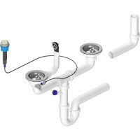 Bruckner Drezový sifón s prepadom, ovládaním a odbočkou, 6/4", pre dvojdrez, vrátane pilety, DN40, biela 155.129.0 Bruckner Drezový sifón s prepadom, ovládaním a odbočkou, 6/4", pre dvojdrez, vrátane pilety, DN40, biela 155.129.0