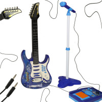Elektrická rocková gitara so zosilňovačom a mikrofónom pre deti - modrá