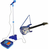 Elektrická rocková gitara so zosilňovačom a mikrofónom pre deti - modrá