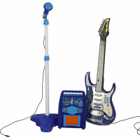 Elektrická rocková gitara so zosilňovačom a mikrofónom pre deti - modrá