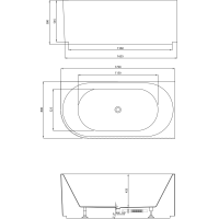 Aqualine TIBERA STRIP R rohová stojaca vaňa, 170x81cm, biela E1015G