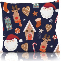 Vianočná obliečka na vankúš HOLLY JOLLY Vianočná dekorácia 45x45 cm - tmavo modrý