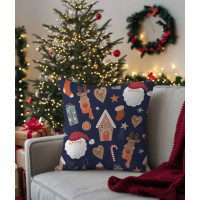 Vianočná obliečka na vankúš HOLLY JOLLY Vianočná dekorácia 45x45 cm - tmavo modrý
