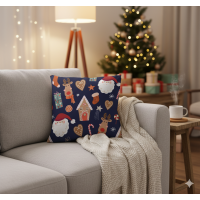 Vianočná obliečka na vankúš HOLLY JOLLY Vianočná dekorácia 45x45 cm - tmavo modrý