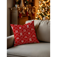 Vianočná obliečka na vankúš HOLLY JOLLY Vianočná výšivka 45x45 cm - červená