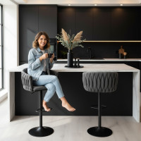 Barová židle COFTON Velvet - grafitová/černá