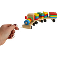 Drevená vkladačka - triedenie tvarov - Lokomotíva s vagónmi - 30 cm