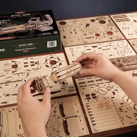 RoboTime 3D Drevené mechanické puzzle ROKR Rotačný guľomet LQA01