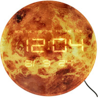Nástenné hodiny Planéta Mars s LED displejom 32 cm - oranžové