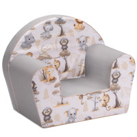 Detské kresielko MINI - Africké zvieratká - biele / šedé